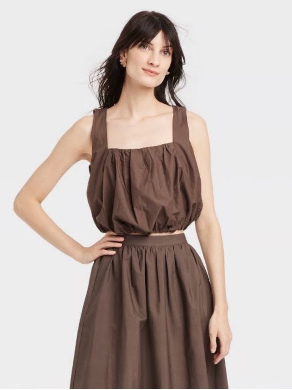A new day Brown Bubble Square Neck Tank plus size XXL